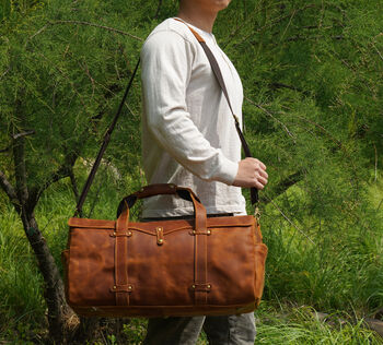 Stitched Detail Genuine Leather Holdall Vintage Look, 7 of 9