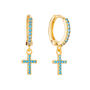 Camilla Turquoise Gold Cross Huggie Earrings, thumbnail 1 of 2