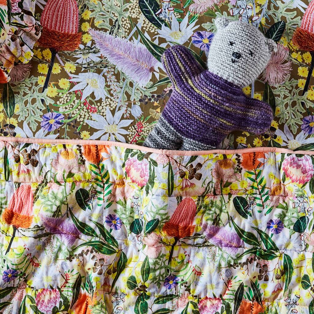 australian native flower quilted cot bedspread by antipodream