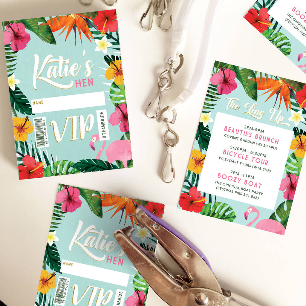 Vibrant Tropical Hen Do Lanyards, 1 of 2