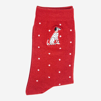 Polka Dot Embroidered Dalmatian Dogs Ankle Socks Women's Red, 2 of 4