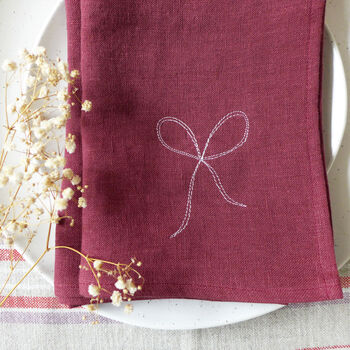 Embroidered Bow Linen Napkins, 4 of 6