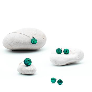 Emerald Green Glass And Sterling Silver Stud Earrings, 8 of 12