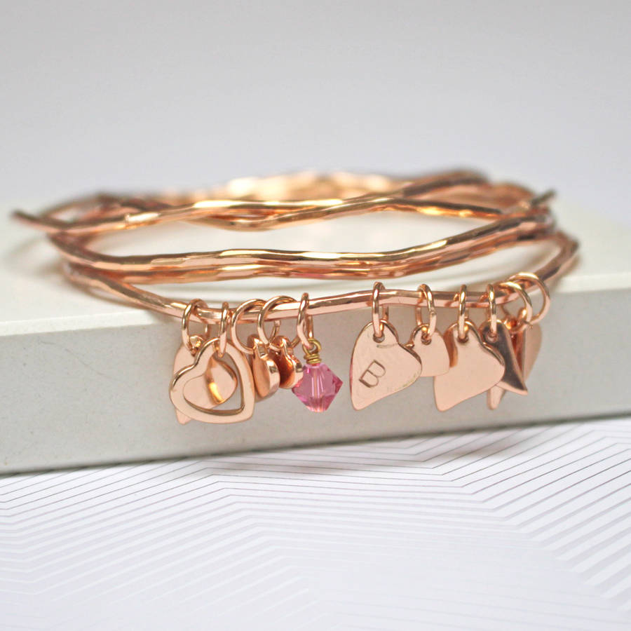 Rose Gold Heart Bangles With Swarovski Crystal By Jamie ...