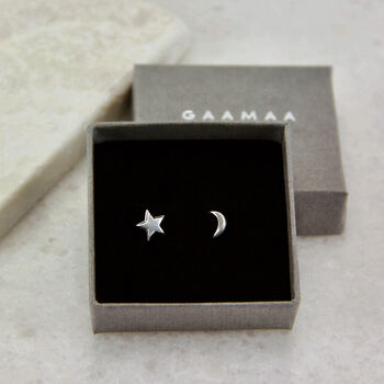 Tiny Moon And Star Stud Earrings, 4 of 10