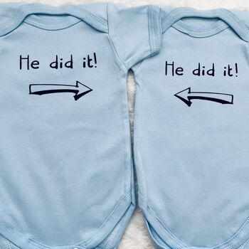 He Did It, She Did It Twin Baby Vests, 9 of 9