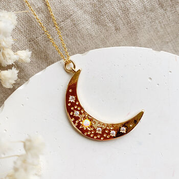 14 K Gold Fill Crescent Moon And Faux Fire Opal Necklace, 2 of 6