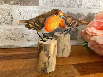 Robin Statue Sculpture Wooden Bird For Home Or Garden, 6 of 8