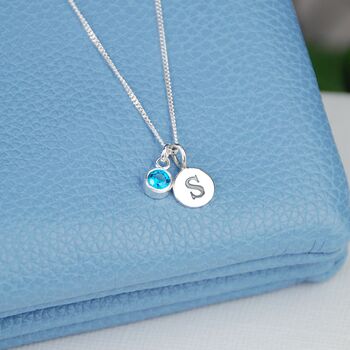 Sterling Silver Mini Initial And Birthstone Necklace, 3 of 9