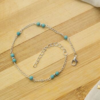 Silver Plated Summer Turquoise Beaded Anklet, 2 of 5