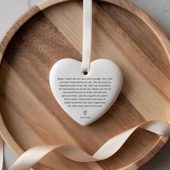 Personalised Long Message Mum Heart Bauble, 2 of 3