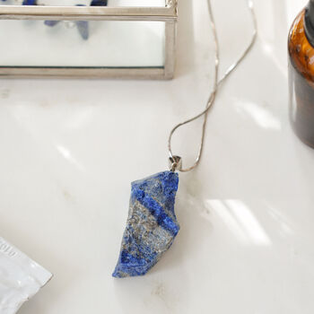 925 Silver Raw Lapis Lazuli Crystal Pendant Necklace, 4 of 5