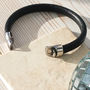Dubh Leather Personalised Chrome Plated Mens Bracelet, thumbnail 4 of 8