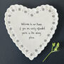 East Of India Porcelain Heart Coaster With Words 'Welcome Home', thumbnail 2 of 4