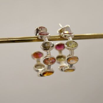 Pink Green Tourmaline Silver Hoop Earrings, 10 of 12