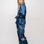 Blue Printed Soft Satin Long Sleeve Luxury Pyjama Set, thumbnail 7 of 9