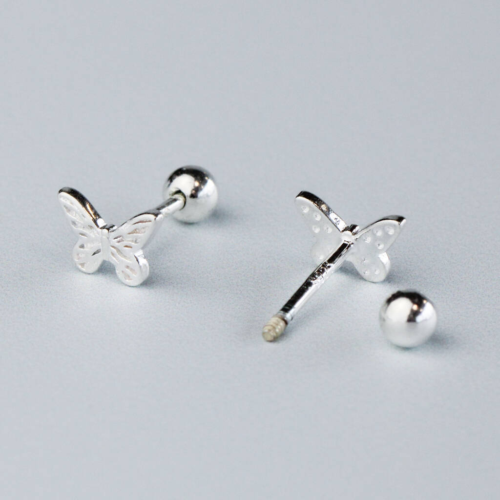 Sterling Silver Butterfly Screw Back Stud Earrings, 1 of 5