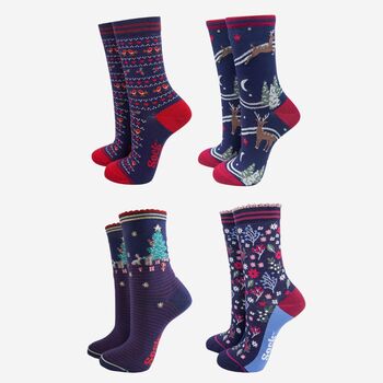 Woodland Animals Bamboo Socks Christmas Gift Set Four Pack, 2 of 3