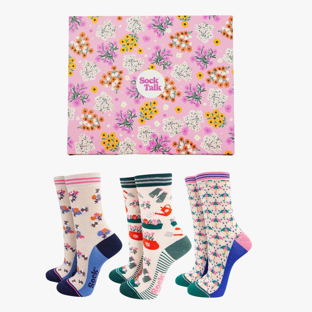 Gardening Bamboo Socks Floral Gift Box Set Women's, 1 of 4