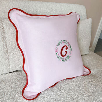 Monogrammed Scalloped Embroidered Pillow Cover, 2 of 6