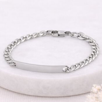 Personalised Mens Silver Stainless Steel Curb Chain ID Bar Bracelet, 3 of 12