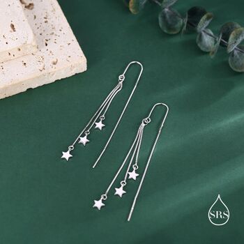 Sterling Silver Delicate Star Cascade Dangle Drop Hook Earrings, 6 of 10