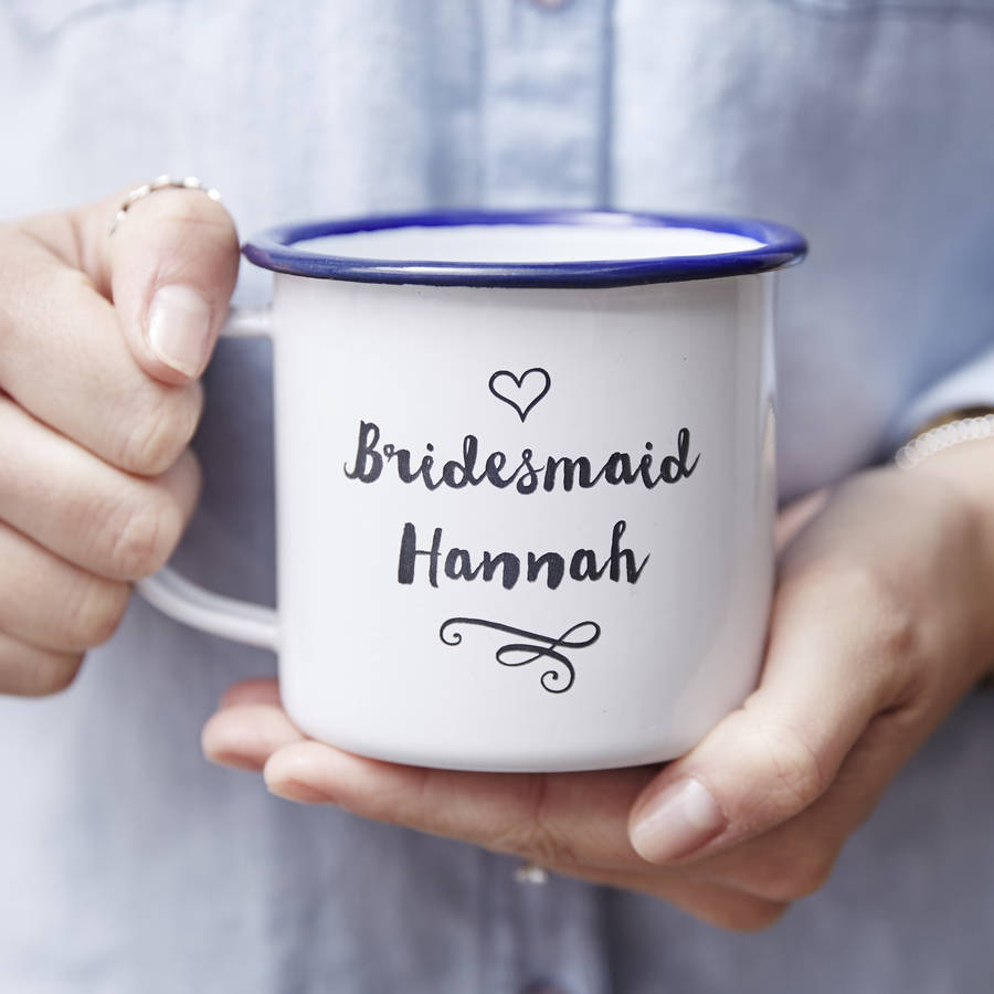 Personalised Bridesmaid Enamel Mug, 1 of 3