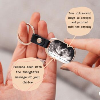 Personalised Metal Baby Ultrasound And Message Keyring, 3 of 4