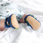 Dotty Fish Dinosaur Cotton Baby Booties With Fleece Lining And Barefoot Soles, thumbnail 3 of 8