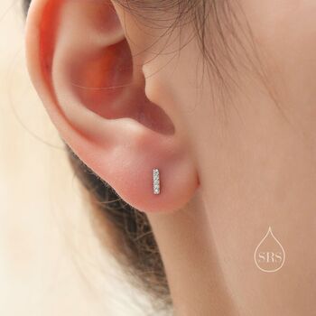Tiny Cz Bar Screw Back Earrings In Sterling Silver, 5 of 12