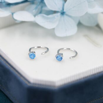 Aquamarine Blue Cz Crystal Huggie Hoop Earrings, 3 of 10