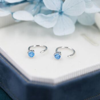 Aquamarine Blue Cz Crystal Huggie Hoop Earrings, 3 of 11