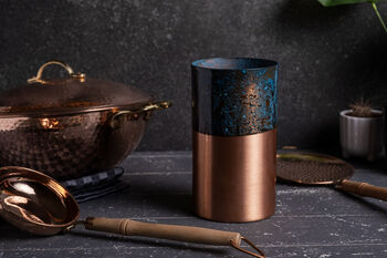 Verdigris Patina Copper Utensil Holder Vase, 3 of 4