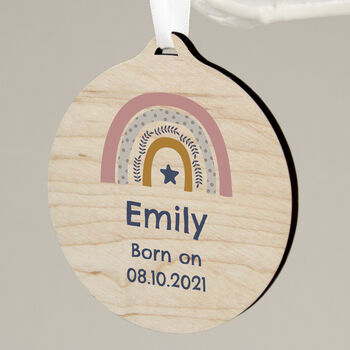 Personalised Pink Rainbow Baby Girl Wooden Decoration, 3 of 4