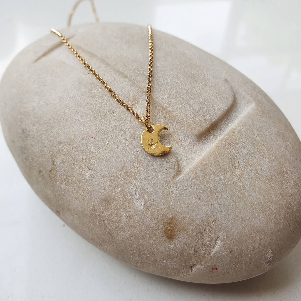 Gold Vermeil Crescent Moon Necklace By Adela Rome