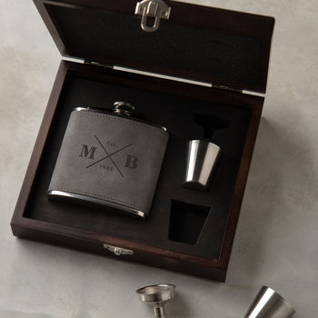 Personalised Engraved Hip Flask Gift Set For Him, 2 of 7