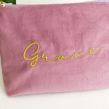 Personalised Corduroy Make Up Pouch Bags Lavender, 3 of 6