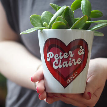Personalised Retro Heart Plant Pot Gift For Couple, 2 of 3