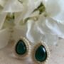 Emerald Green Gold Pearl Stud Earrings, thumbnail 1 of 7