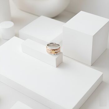 Sterling Silver Hammered Spinner Ring With Golden Heart, 2 of 3