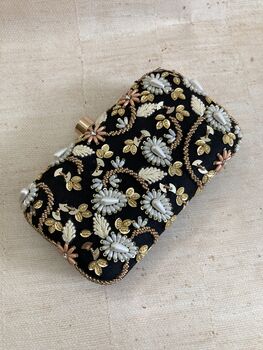 Black Handcrafted Embroidered Rectangular Clutch Bag, 3 of 6