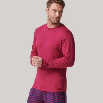 Men's Two Pack Long Sleeved Bamboo T Shirts Wine/Navy, 2 of 6