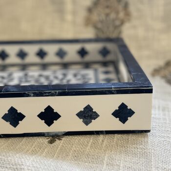 Wood Serving Tray With Handle, Ottoman Tary, Inlay Craft, 9 of 12