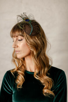 Peacock Turquoise Crystal Fascinator 'Pippa', 2 of 12