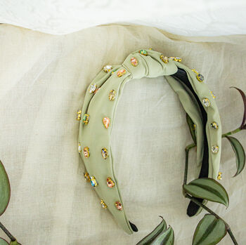 Twist Knot Diamante Gem Headband In Green, 4 of 4