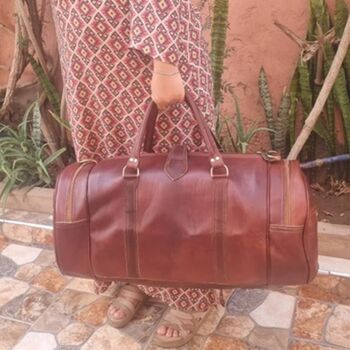 Large Genuine Moroccan Leather Holdall Duffel, 4 of 8