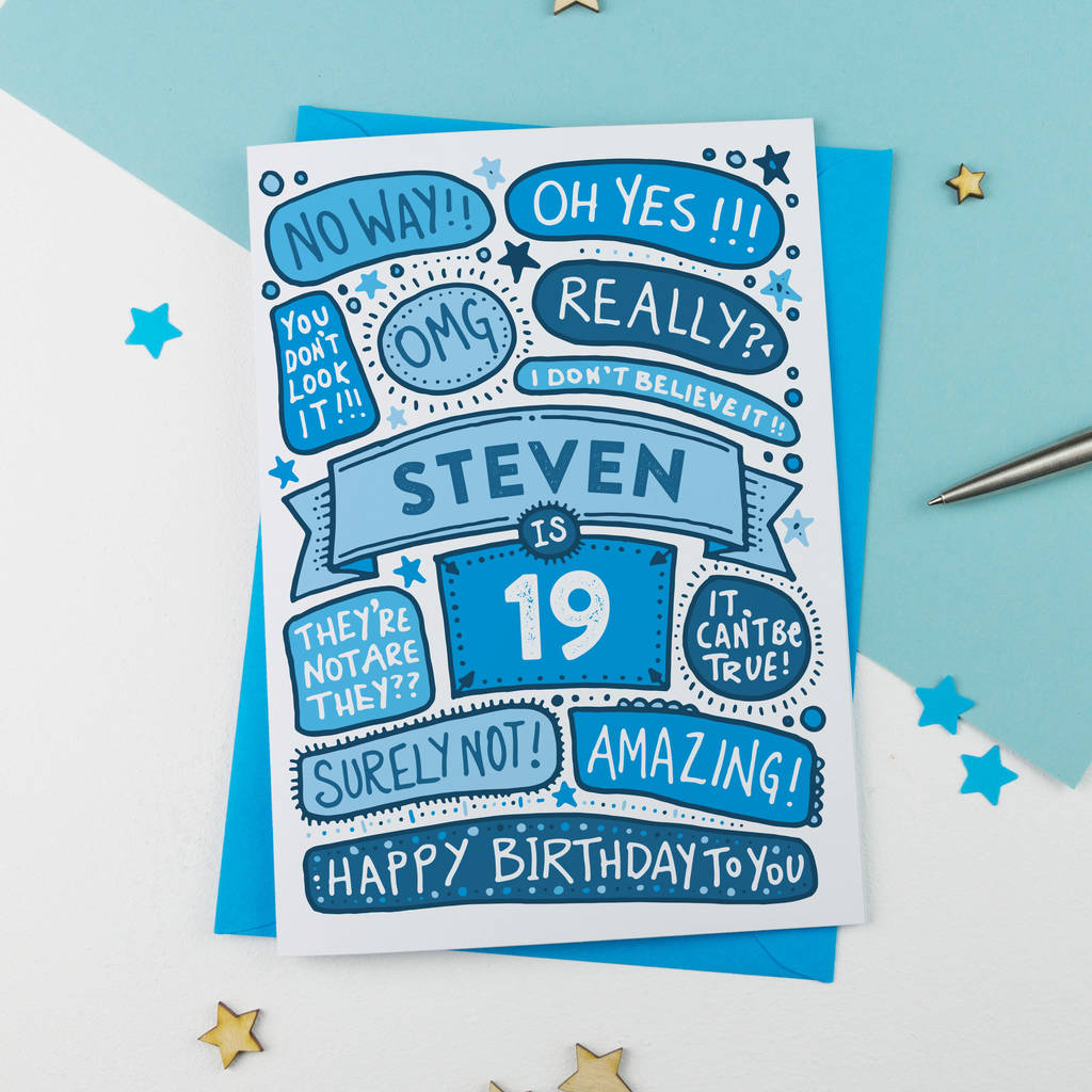 19th Omg Birthday Personalised Illustrated Card Blue By A Is For Alphabet Notonthehighstreet