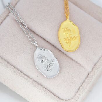 Rose Flower Oval Pendant Necklace In Sterling Silver, 4 of 9