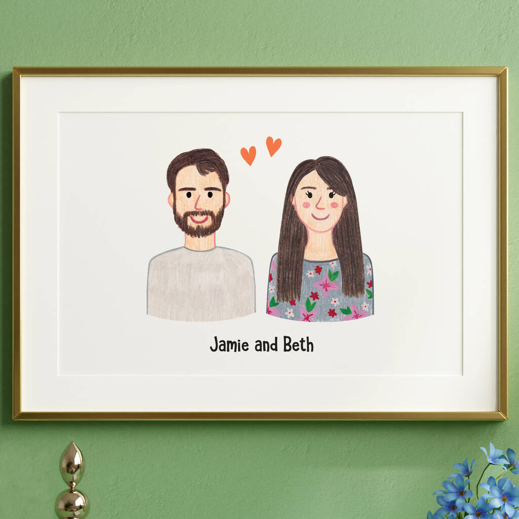 Personalised Couple Portrait Hand Drawn Print, 1 of 7