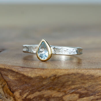 Pear Shaped Aquamarine Silver And Solid Gold Alice Ring, 3 of 8